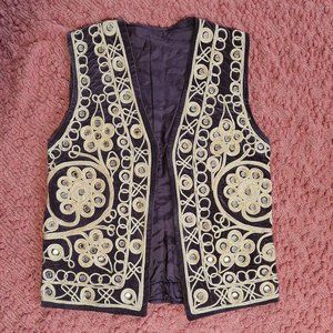 70's Afghan/Ottoman Ethnic Embordered Brown Velvet Mirrored Vest